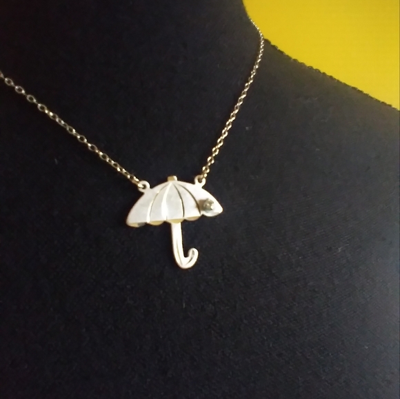 CUTE STERLING Umbrella Pendant ♥ ♥ with diamond chip 🔹 Early 70s - Picture 2 of 10